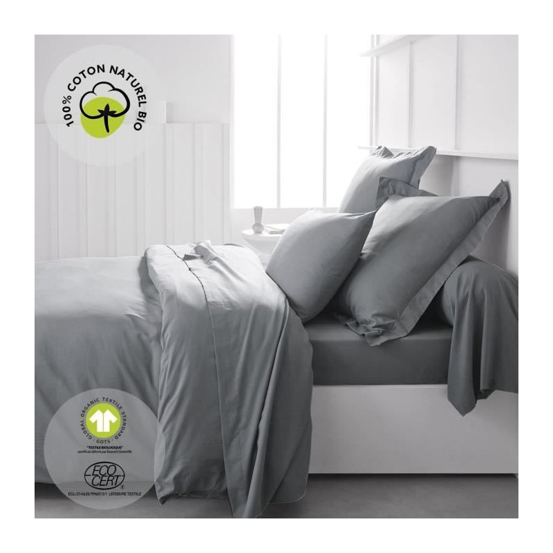 Fitted sheet - TODAY - 180 x 200 cm + 30 cm - Cotton - Organic Steel