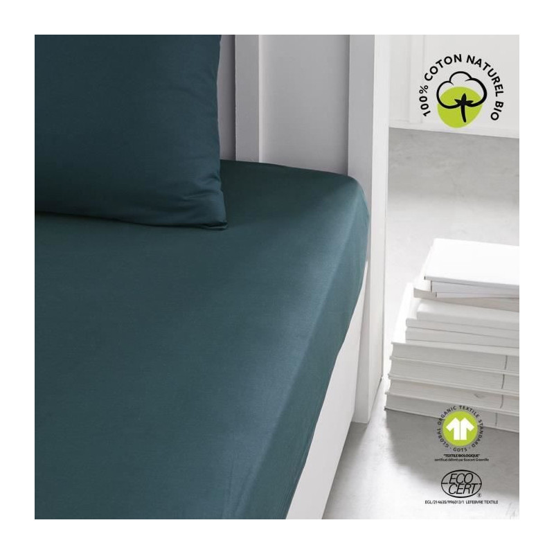 Fitted sheet - TODAY - 180 x 200 cm + 30 cm - Cotton - Organic Peacock