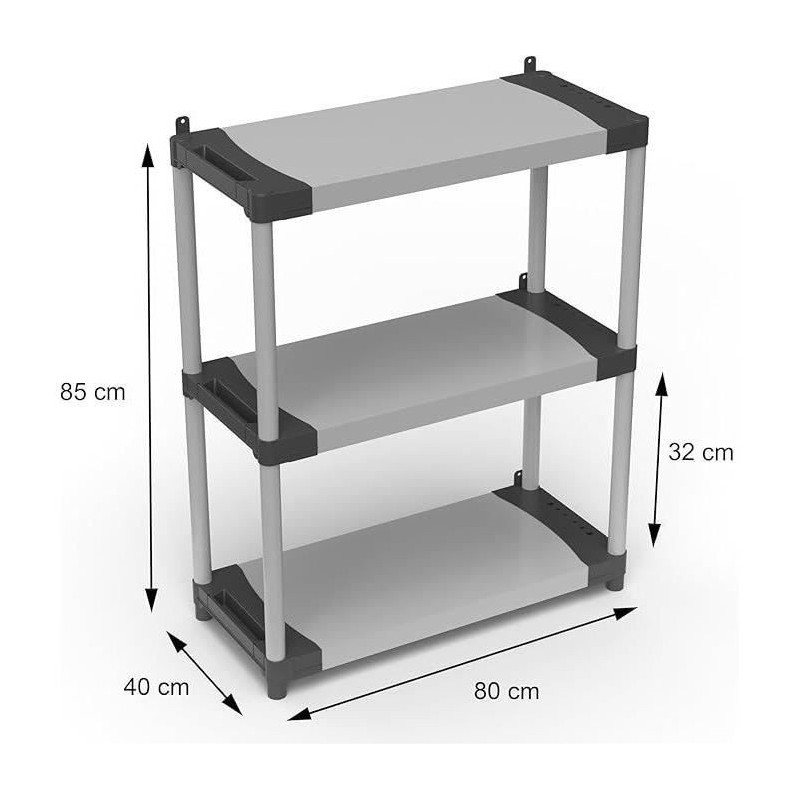 Plastic shelf - TOOD - 3 shelves - Load 80 kg per shelf - 80x40x85 cm