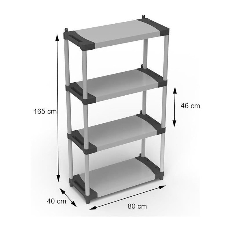 Plastic shelf - TOOD - 4 shelves - Load 80 kg per shelf - 80x40x168 cm