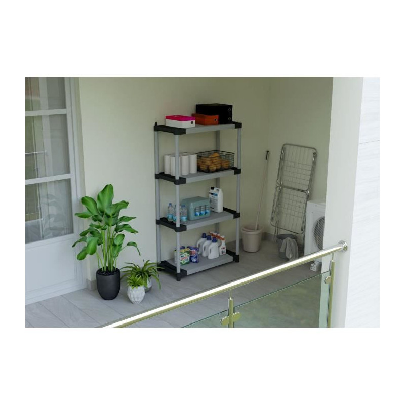 Plastic shelf - TOOD - 5 shelves - Load 80 kg - 80x40x171 cm - Black/g