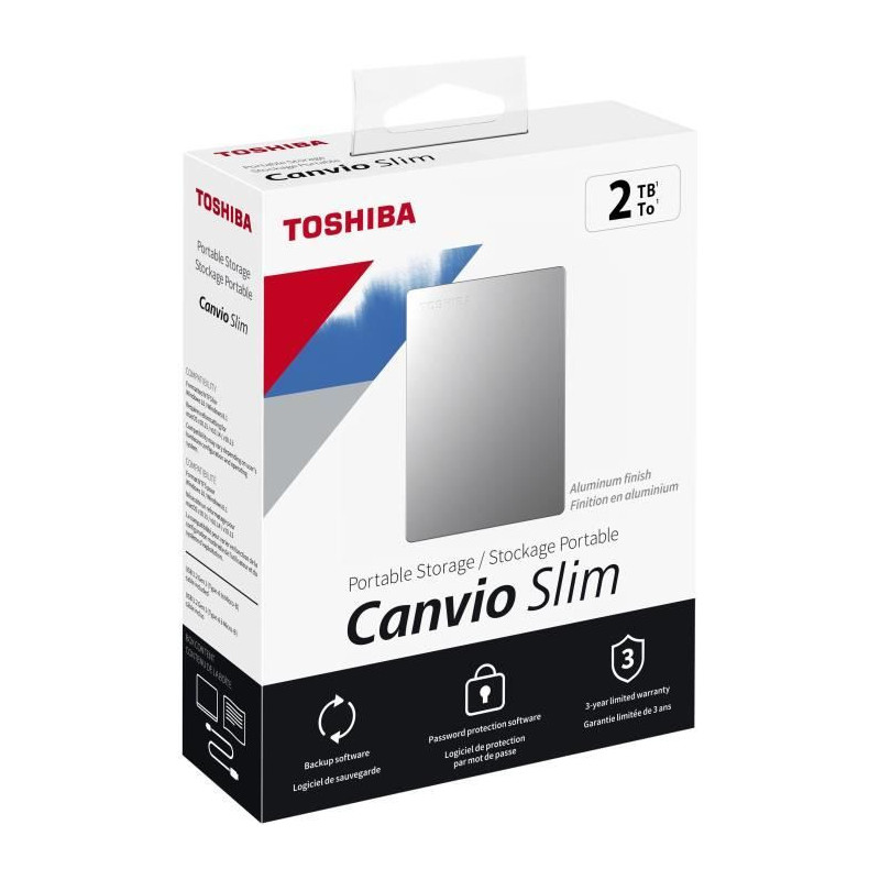 External hard drive - Toshiba - Canvio Slim - 2 to - Silver