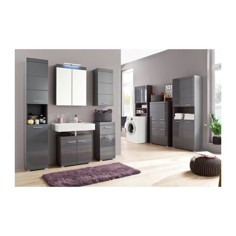 Bathroom Mirror Cabinet - AMANDA - 2 mirror doors - Grey - 60x17x77cm