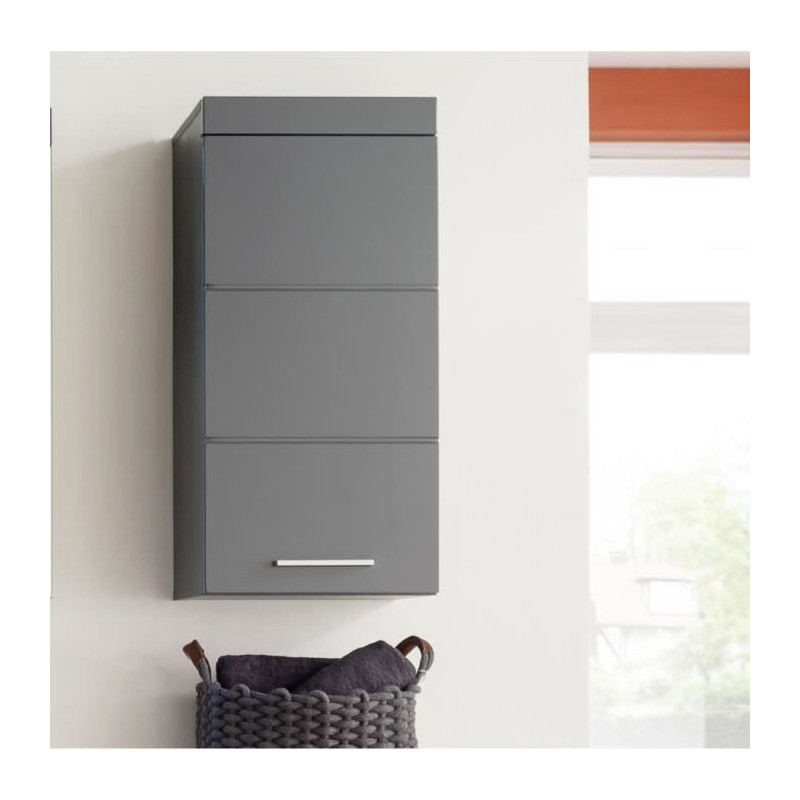 Bathroom wall unit - AMANDA - 1 door - Glossy grey - 37 x 77 x 23 cm