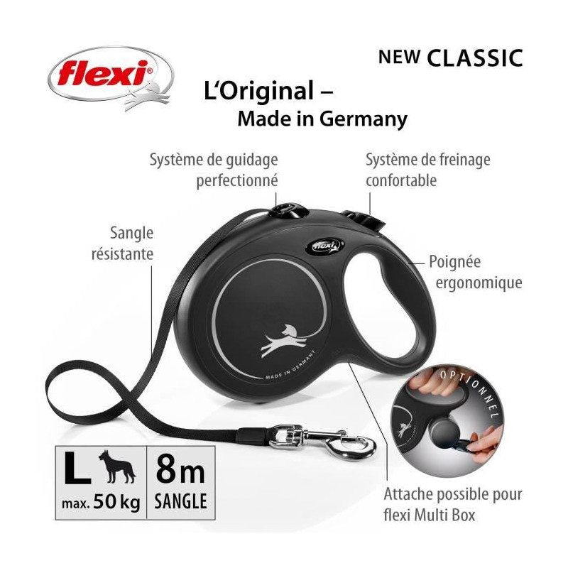 FLEXI New Classic Leash strap - L: 8 m - Black - Dogs