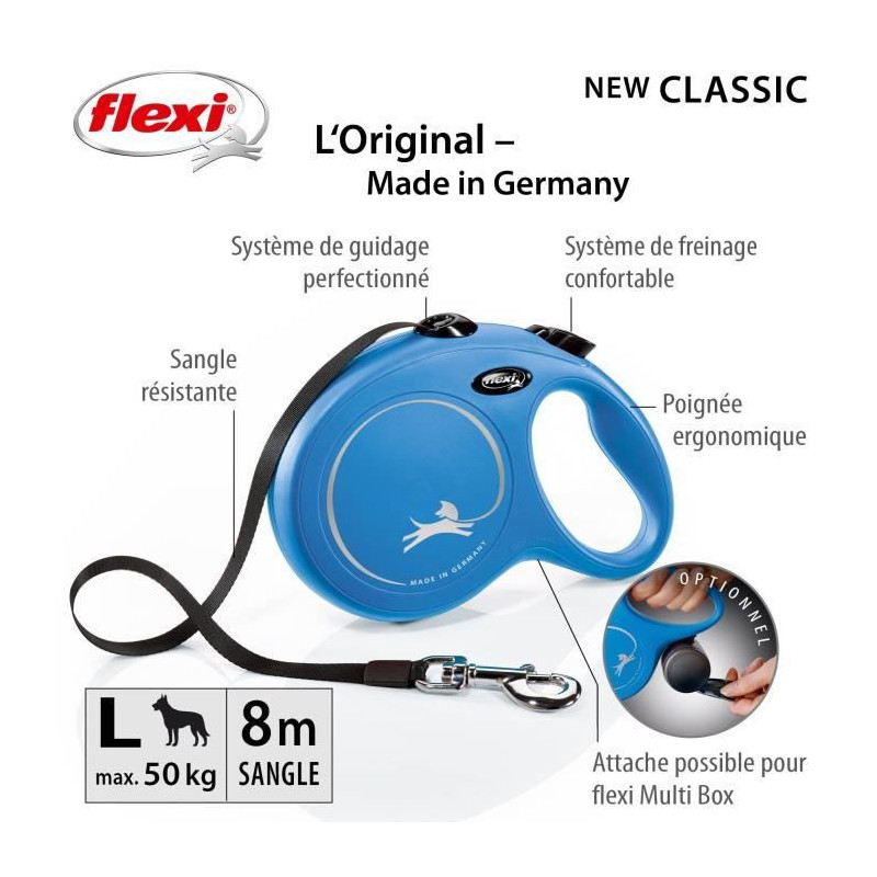 Flexi Newclassic Bleu, Size L, 8m, max. 50kg