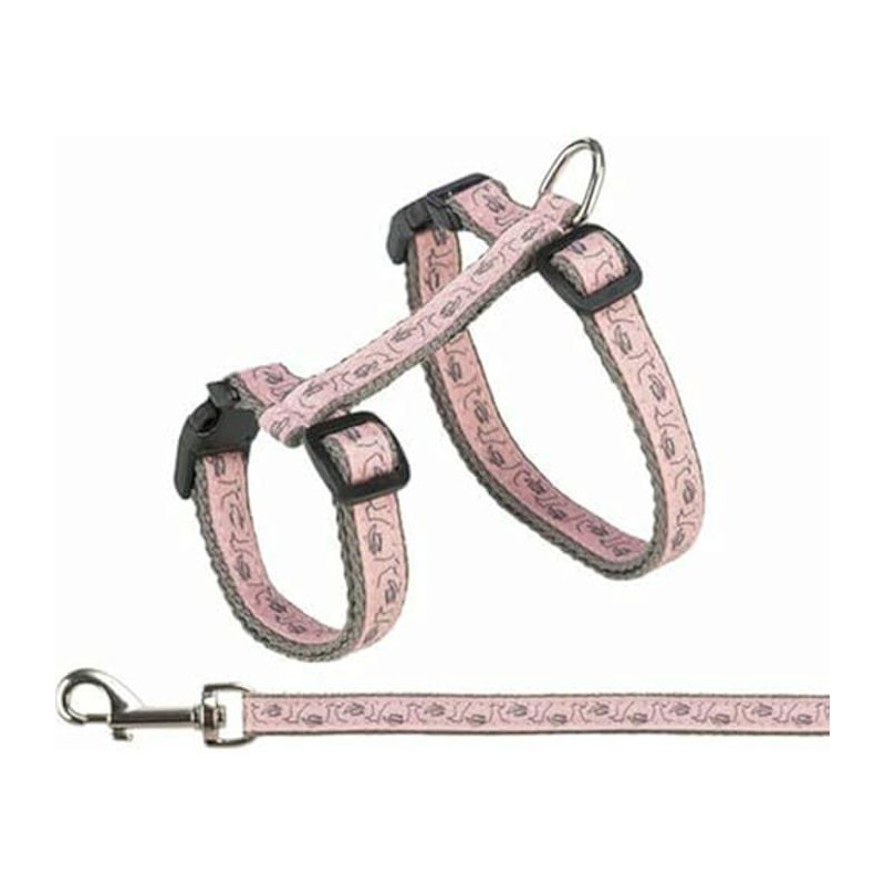 Harness with leash - TRIXIE - 27–45 cm / 13 mm - 1.20 m - Grey / Pin