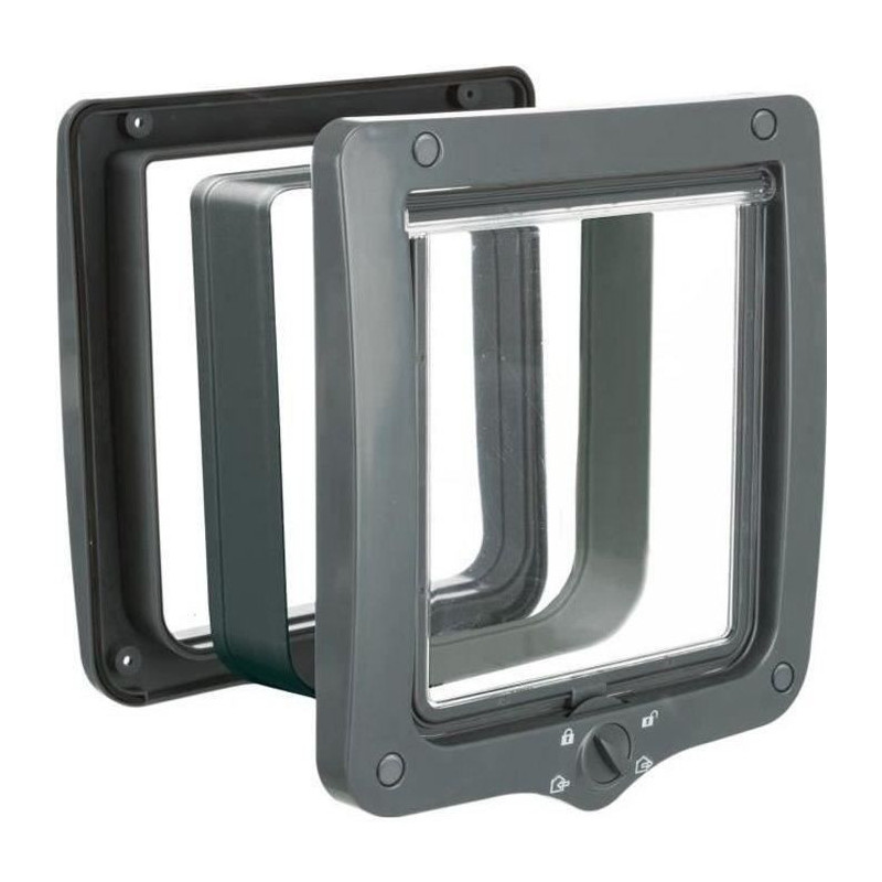 TRIXIE Cat flap with 4 modes XXL with tunnel Gray