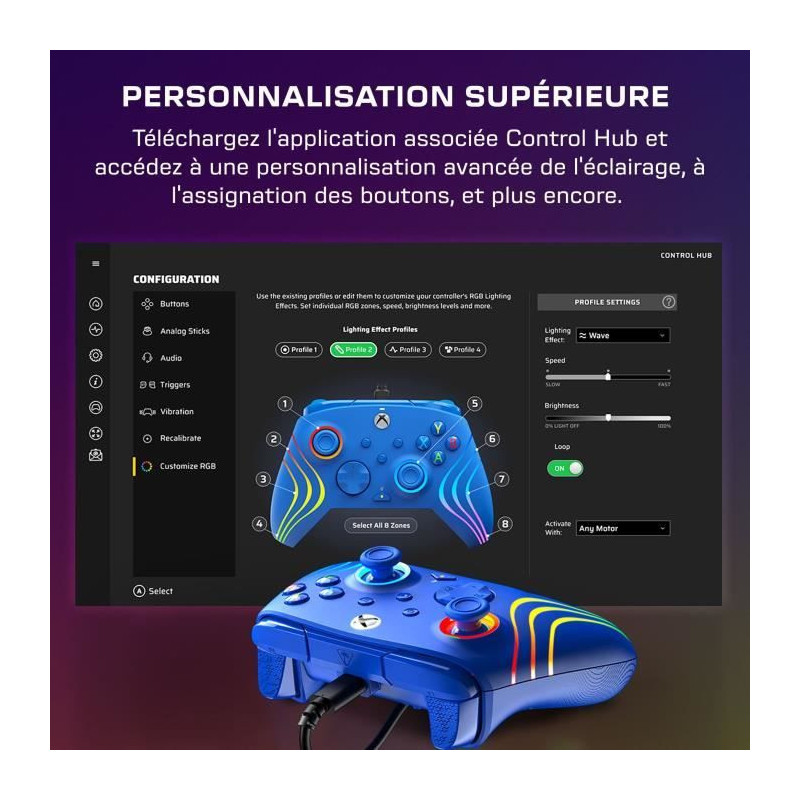 Gamepad - Xbox Series X|S, Xbox One and PC - Afterglow Wave - RGB - Wi