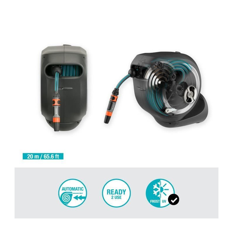 GARDENA Wall-mounted automatic hose reel RollUp M 20 m with white bord