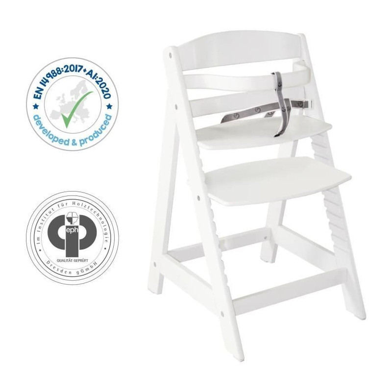 Sit Up III Wooden High Chair - ROBA - Height Adjustable - White