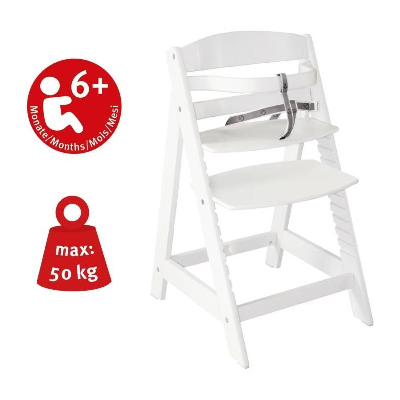 Sit Up III Wooden High Chair - ROBA - Height Adjustable - White