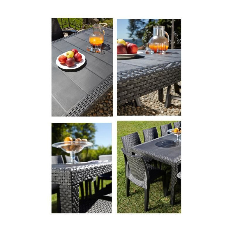 Queen outdoor dining table with rattan effect - Anthracite - 220 x 90