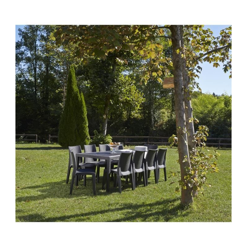 Queen outdoor dining table with rattan effect - Anthracite - 220 x 90