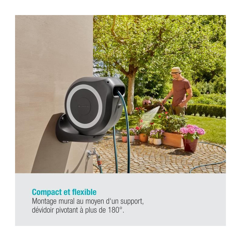 GARDENA Wall-mounted automatic hose reel RollUp M 20 m with white bord