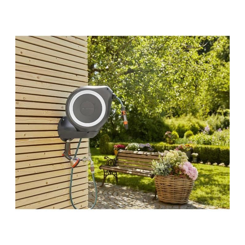 GARDENA Wall-mounted automatic hose reel RollUp M 20 m with white bord