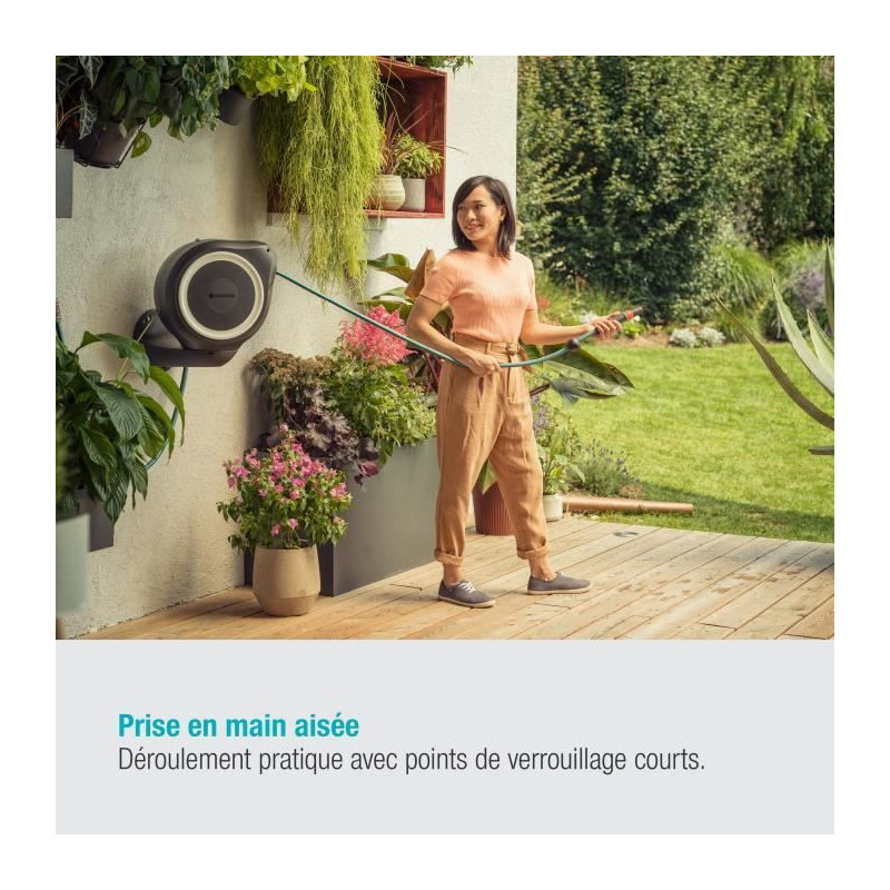 GARDENA Wall-mounted automatic hose reel RollUp M 20 m with white bord