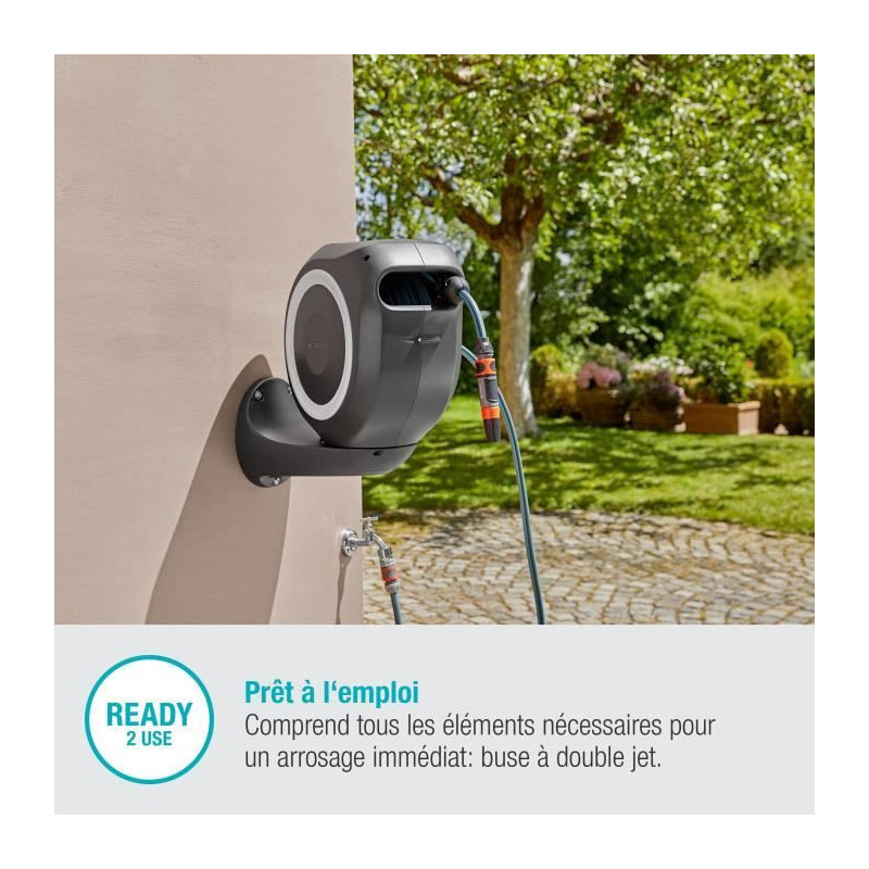 GARDENA Wall-mounted automatic hose reel RollUp M 20 m with white bord