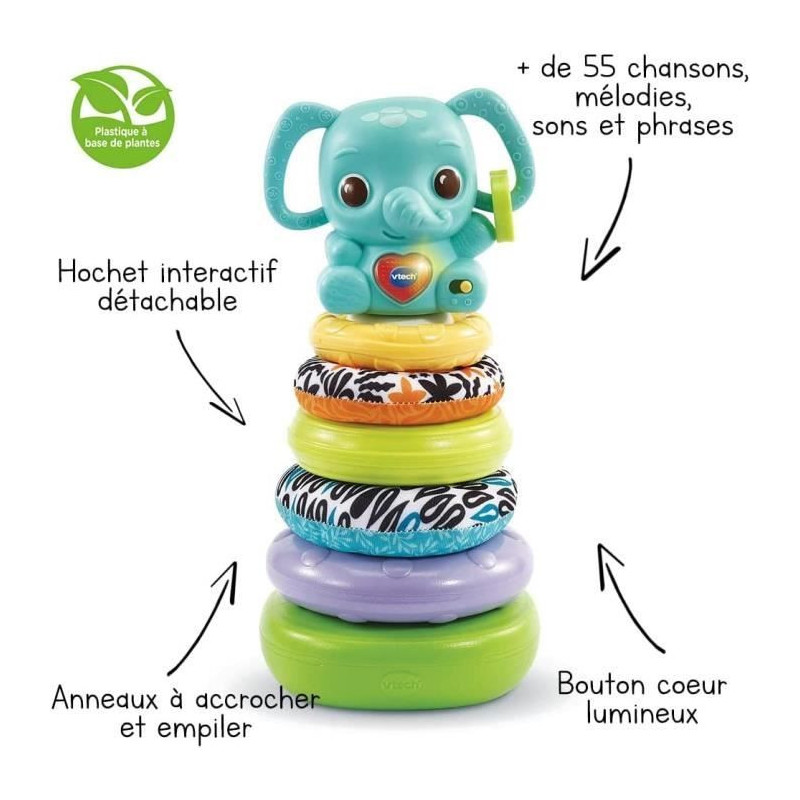 VTECH BABY - Nino, Baby Elephant Stacko 3 in 1 (Bio-Based Plastic)