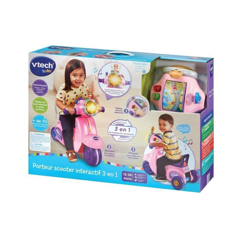 VTECH 3 IN 1 INTERACTIVE SCOOTER RIDE-ON PINK