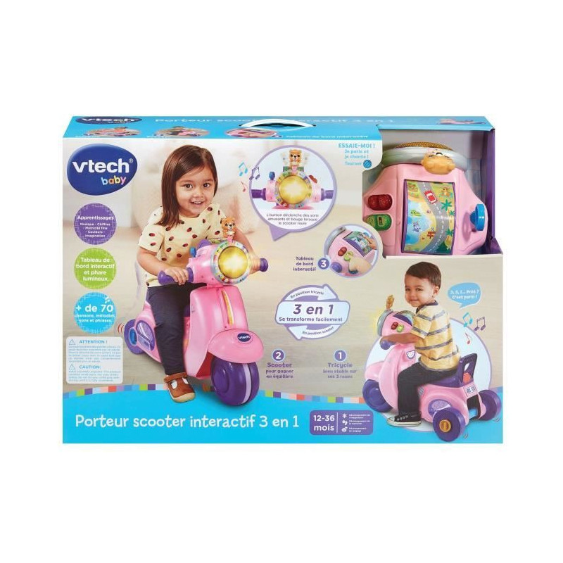 VTECH 3 IN 1 INTERACTIVE SCOOTER RIDE-ON PINK