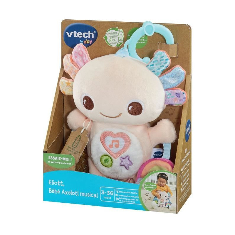 VTECH ELIOTT, BEBE AXOLOTL MUSICAL (RECYCLED PLASTIC BOTTLES)