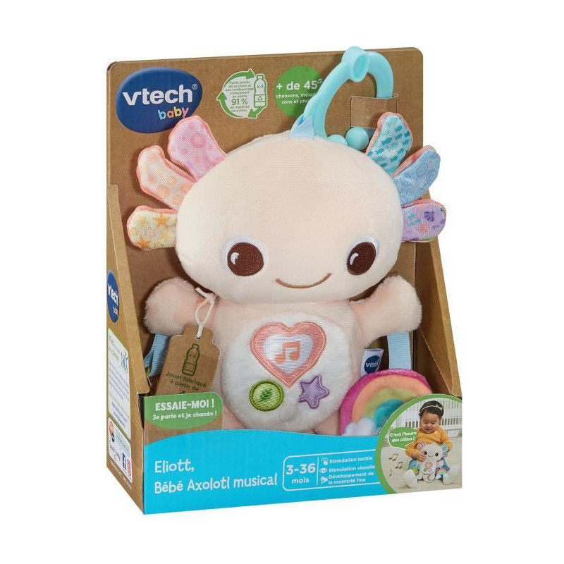 VTECH ELIOTT, BEBE AXOLOTL MUSICAL (RECYCLED PLASTIC BOTTLES)