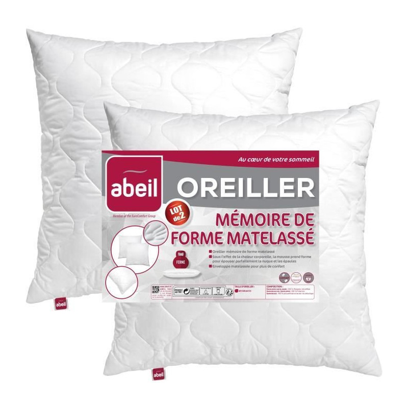 Abeil batch of 2 quilted memory pillows - 60x60 cm - White