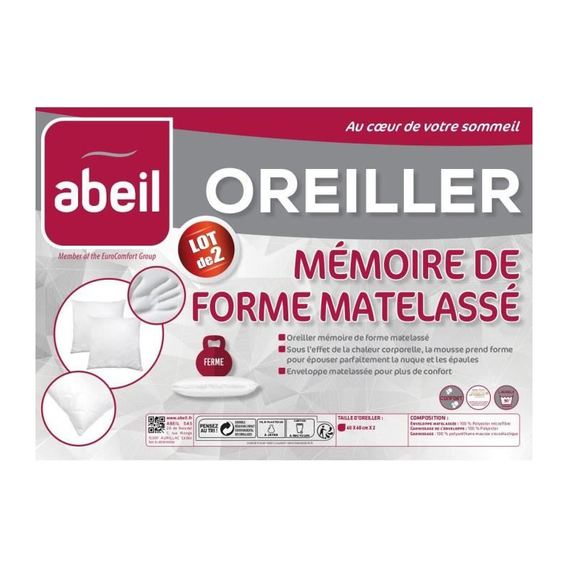 Abeil batch of 2 quilted memory pillows - 60x60 cm - White