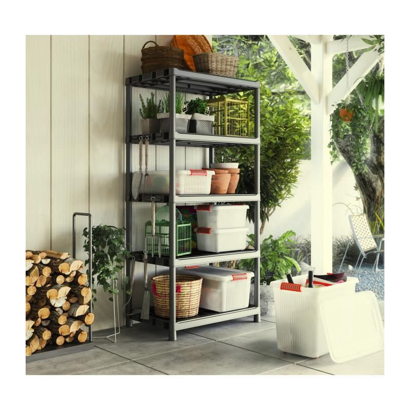 Keter | Etagere Plus X/5, Etageres, Noir, 90 x 60 x 187 cm