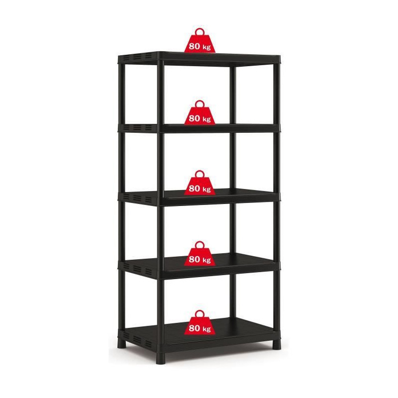 Keter | Etagere Plus X/5, Etageres, Noir, 90 x 60 x 187 cm