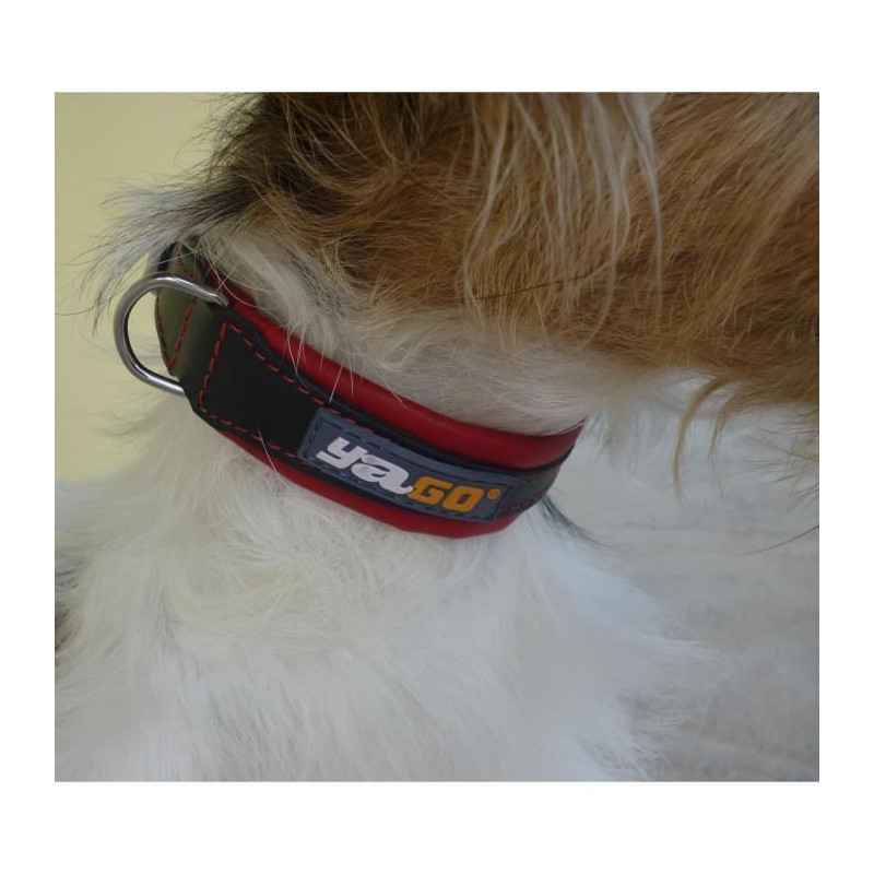 YAGO Soft and Adjustable Black and Red Leather Collar for medium dogs,