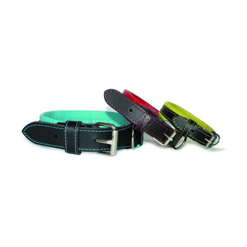 YAGO Soft and Adjustable Black and Red Leather Collar for medium dogs,