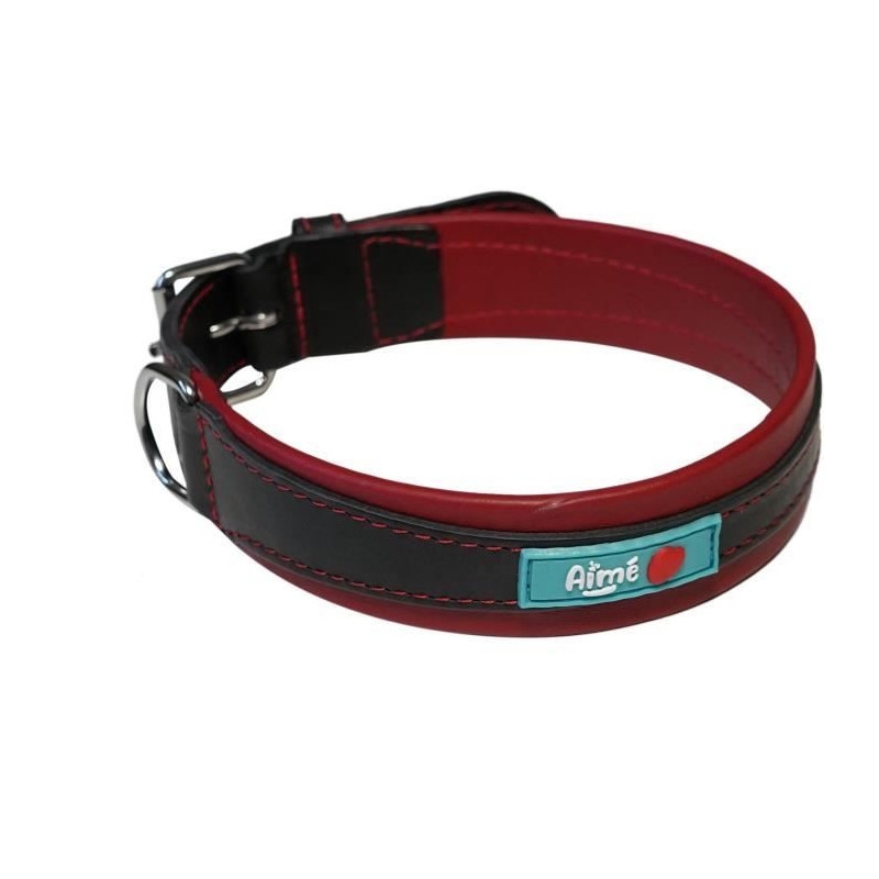 YAGO Black and Red Leather Collar Soft and Adjustable for Large Dog, s
