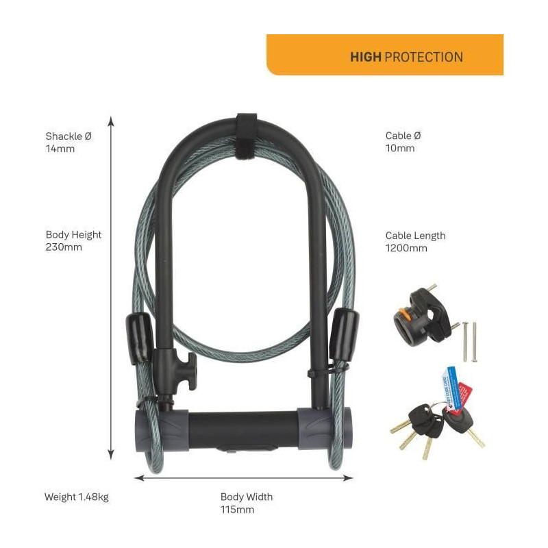 YALE U Security Lock - Sold Secure Silver Certified + Cable - For Bike