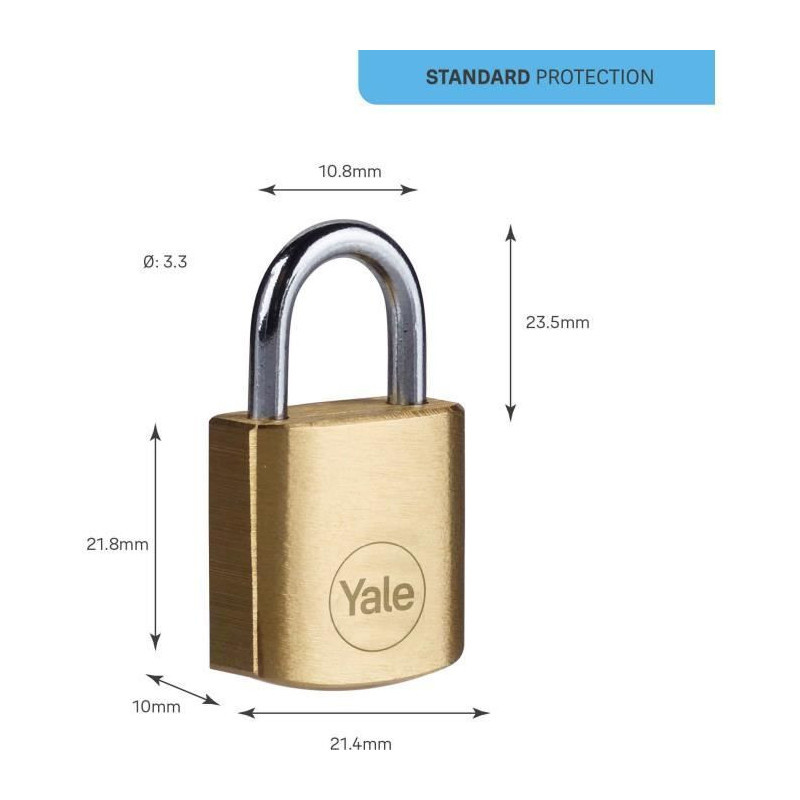 Brass padlock - YALE - Y110B/20/111/4 - 20mm - Steel shackle - 3 keys
