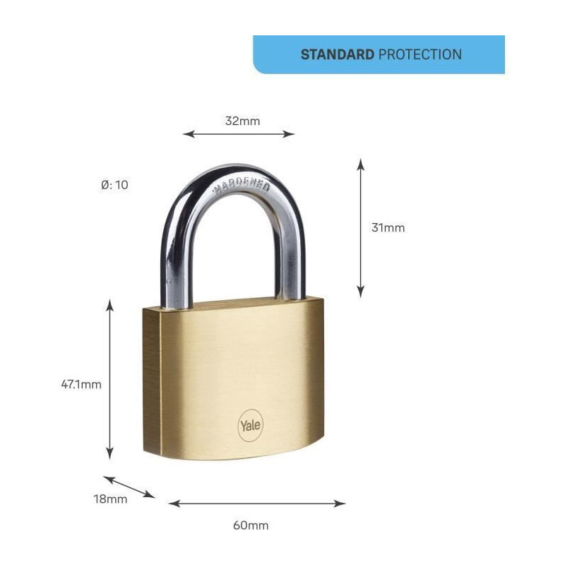 Brass padlock - YALE - Y110B/60/132/1 - 60 mm - Hardened steel shackle