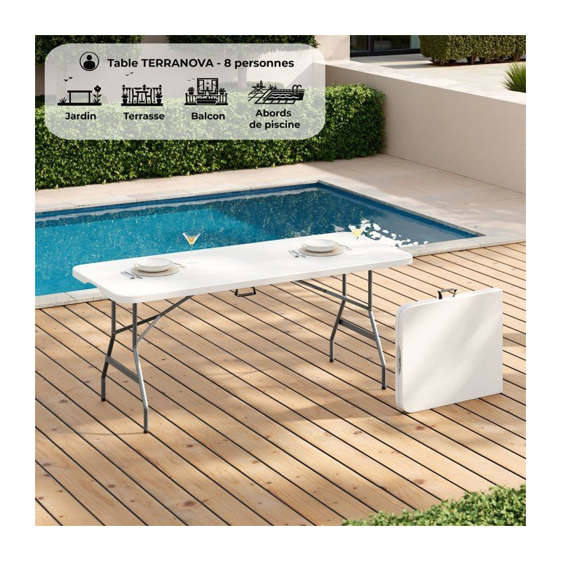 Folding table - 180 cm - 8 people - plastic