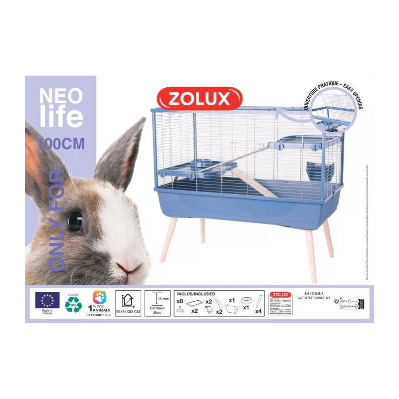 Raised rodent cage - Zolux - Néolife - 2 levels for rabbits - 99 x 54