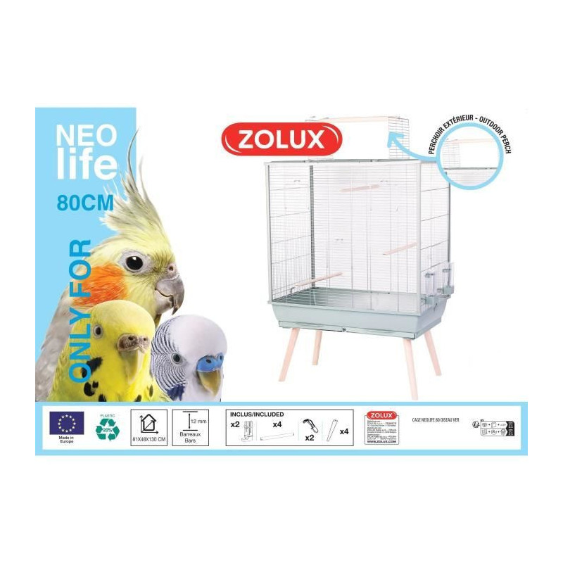Raised Bird Cage - Zolux - Néolife - For Parakeet, Cockatiel, Canary