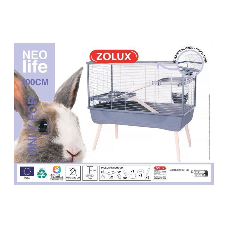 Raised rodent cage - Zolux - Néolife - 2 levels for rabbits - 99 x 54