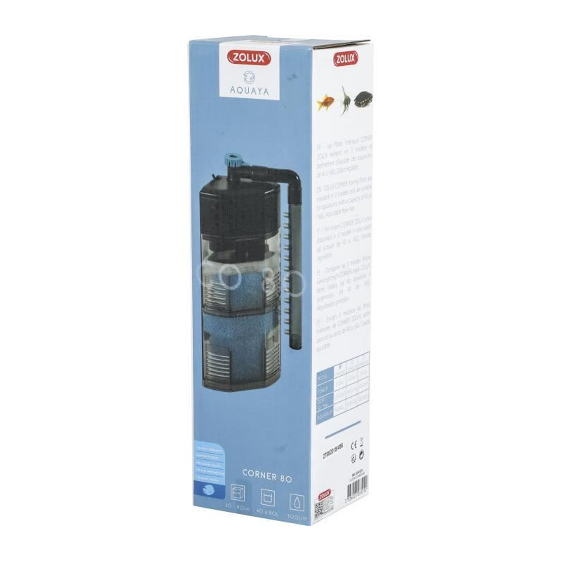 Zolux Internal Corner Filter - For 40 to 80 L Aquariums - Flow Rate of