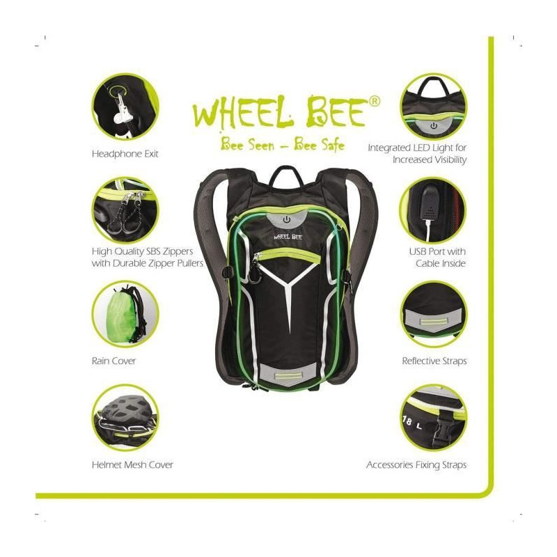 Backpack - Bike - SCHILDKRÖT - LED + USB port + Headphone output incl