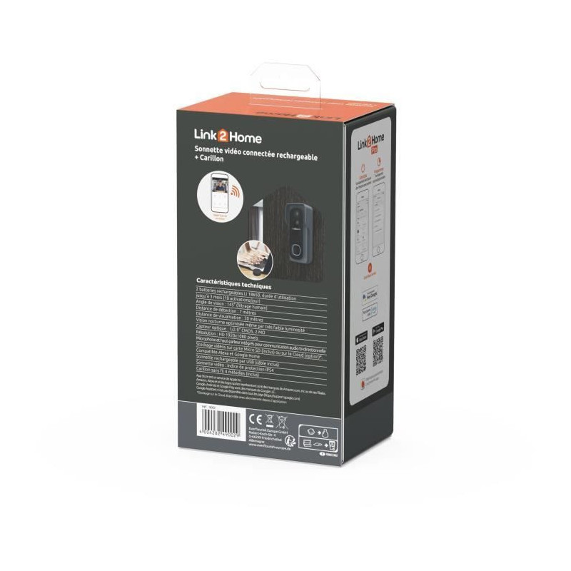 Connected Doorbell Kit - LINK2HOME - Wi-Fi - Two-way Audio - Wireless