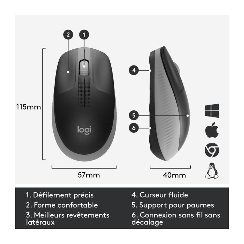 LOGITECH - M190 Mid Gray Wireless Mouse