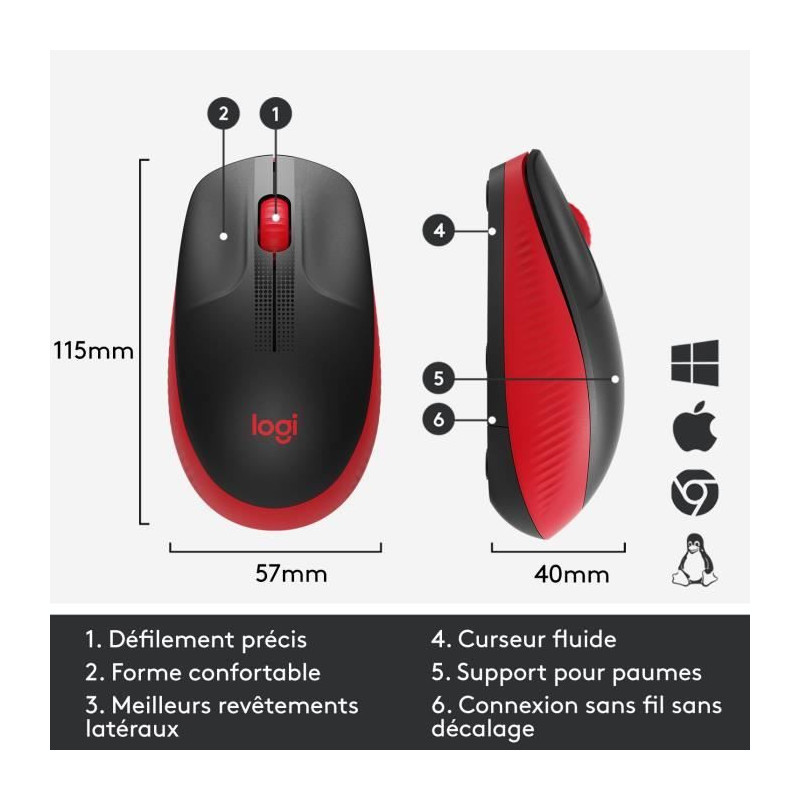 LOGITECH - M190 Red Wireless Mouse