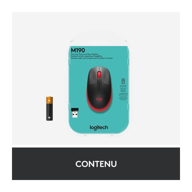LOGITECH - M190 Red Wireless Mouse
