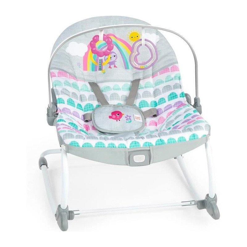 BRIGHT STARTS Rosy Rainbow evolving rocker, soothing vibrations, 2 rec
