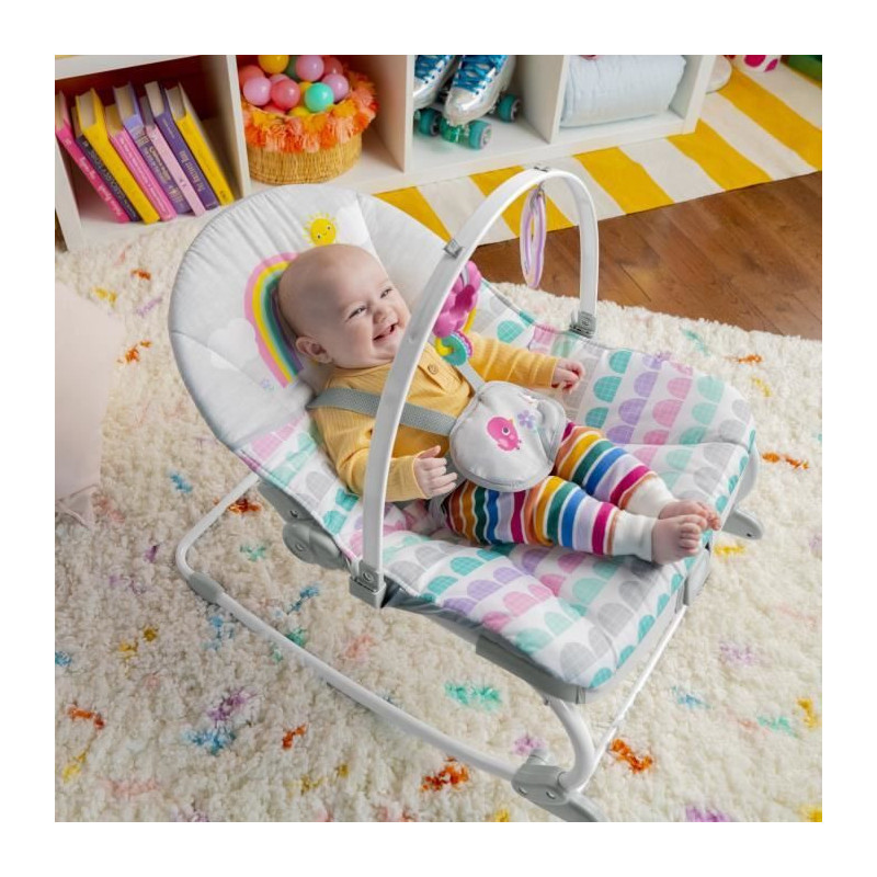 BRIGHT STARTS Rosy Rainbow evolving rocker, soothing vibrations, 2 rec