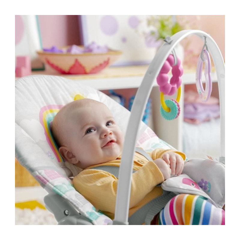BRIGHT STARTS Rosy Rainbow evolving rocker, soothing vibrations, 2 rec